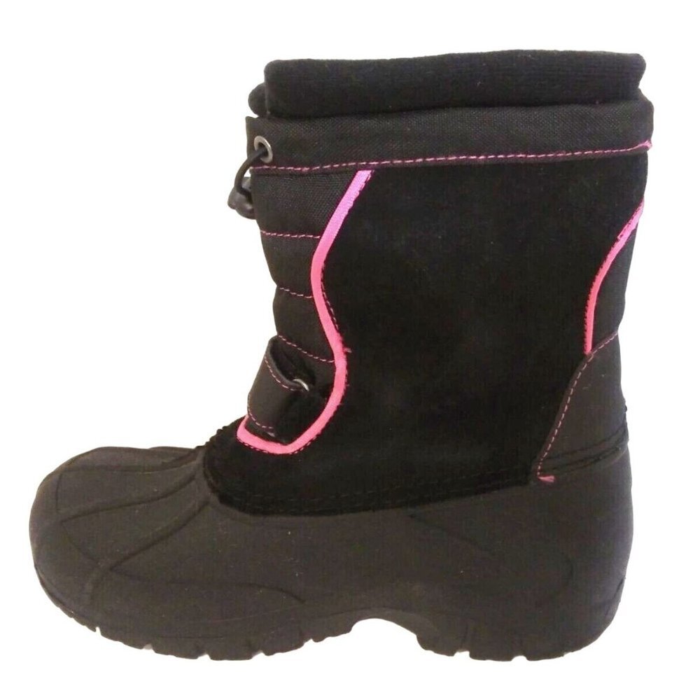 Totes Snow Boots Kids Girls Sz 5 Black Pink Stripe Casual For Winter Waterproof
